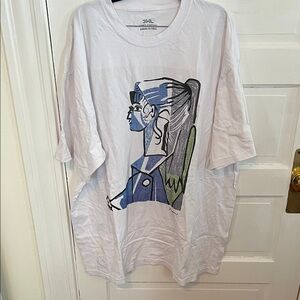 White Graphic Tee - Blue and Green Design